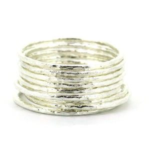 9pcs Set Ladies 925 Sterling Silver Hammered Stackable Ring
