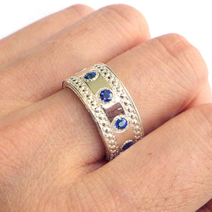 Mens 925 Sterling Silver Lab Sapphire Moissanite Royal Ring