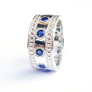 Mens 925 Sterling Silver Lab Sapphire Moissanite Royal Ring