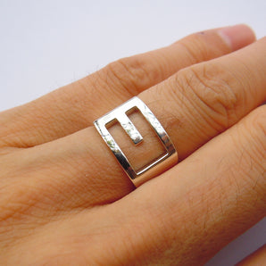 925 Sterling Silver Initial Letter E Ring