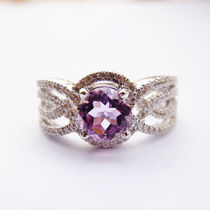 Ladies 925 Sterling Silver Amethyst Wedding Ring