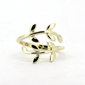 Solid 9K Yellow Gold Olive Leaf Ring,Friendship Peace Ring