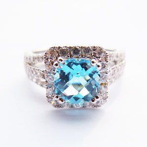 Ladies 925 Sterling Silver Topaz Wedding Engagement Ring