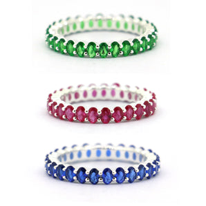 Green/Red/Blue CZ Silver Ring for Women