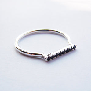 Ladies 925 Sterling Silver Black Spinel Stackable Ring