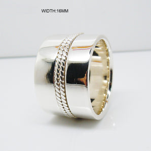 16 mm Mens 925 Sterling Silver Rope Style Big Cigar Ring