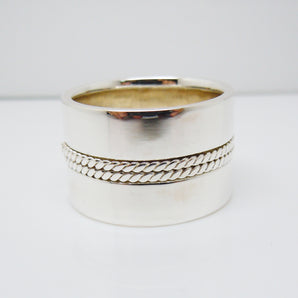 16 mm Mens 925 Sterling Silver Rope Style Big Cigar Ring