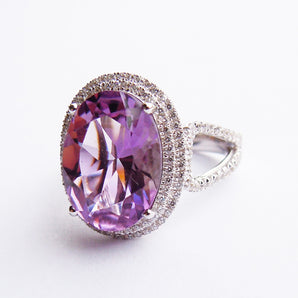 Ladies 925 Sterling Silver Amethyst Moissanite Stone Ring