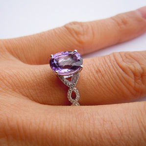 925 Sterling Silver Amethyst Moissanite Wedding Engagement Ring For Women