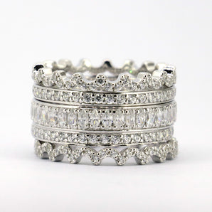 Ladies 5 pieces Set 925 Sterling Silver CZ Stackable Rings