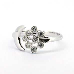 Ladies 925 Sterling Silver Crescent Moon and Stars Ring