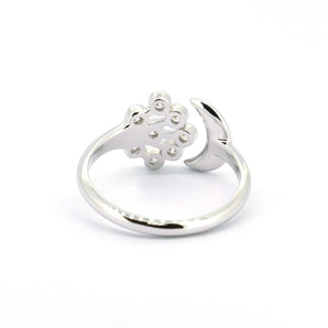 Ladies 925 Sterling Silver Crescent Moon and Stars Ring