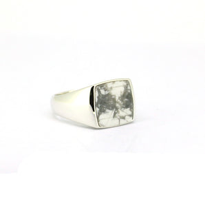 Mens White Turquoise Silver Signet Ring