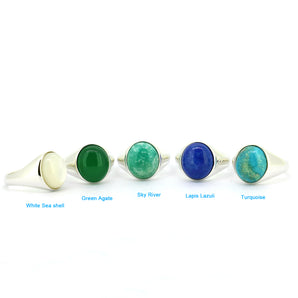 Natural Gems Sterling Silver Oval Shape Signet Ring