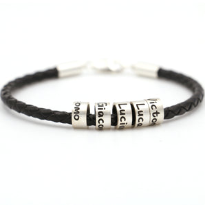 Tailor-Made Sterling Silver Leather Beads Bracelet,Personalized Name Beads Bracelet,Custom-Engraved Family Names Beaded Bracelet
