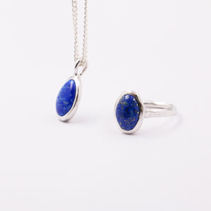 Sterling Silver Lapis Lazuli Ring and Pendant Necklace