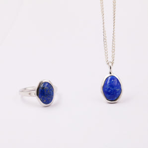 Sterling Silver Lapis Lazuli Ring and Pendant Necklace