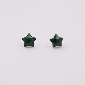 Silver Green Malachite Star Stud Earrings For Women