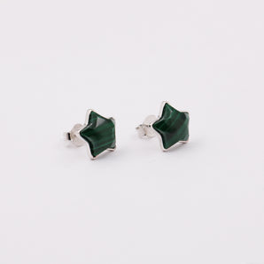 Silver Green Malachite Star Stud Earrings For Women