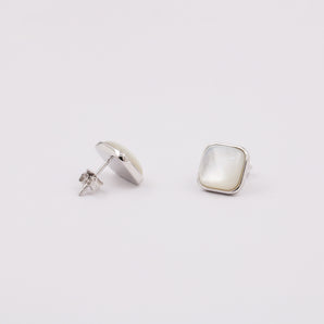 Silver Off-White Square Sea Shell Stud Earrings
