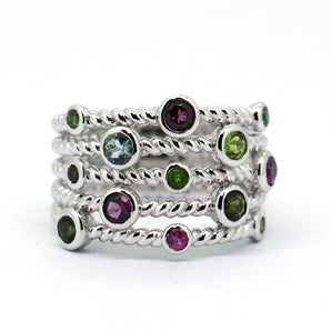 Ladies 925 Sterling Silver Tourmaline Gems Ring