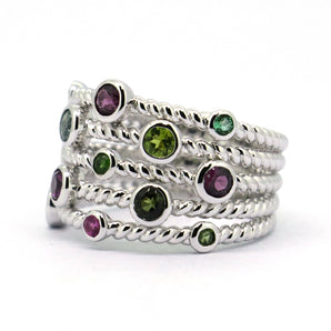 Ladies 925 Sterling Silver Tourmaline Gems Ring