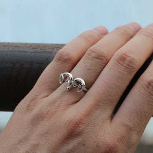 Ladies 925 Sterling Silver Goat Horn Ring