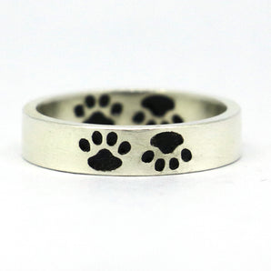 925 Sterling Silver Black Dog Footprint Ring
