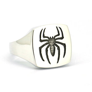 Mens 925 Sterling Silver Spider Signet Ring
