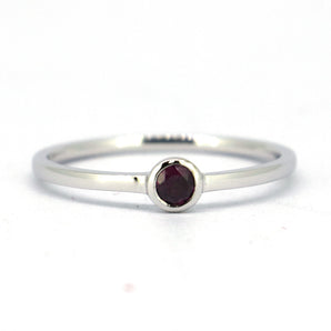 3mm Garnet Gems Silver Stackable Ring For Women