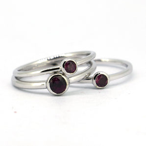 3pcs Set Ladies 925 Sterling Silver Garnet Gems Stackable Ring