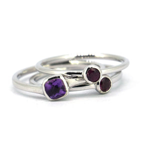 3pcs 925 Silver Amethyst and Garnet Gems Stacking Ring Set