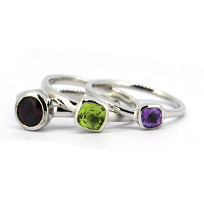 3 Pieces Set Ladies Silver Natural Gems Stackabke Rings