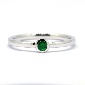 Ladies 925 Sterling Silver Natural Emerald Stackable RIng