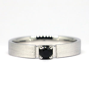Mens Black Spinel Silver Band Ring