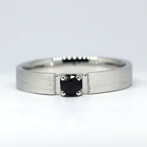 Mens Black Spinel Silver Band Ring