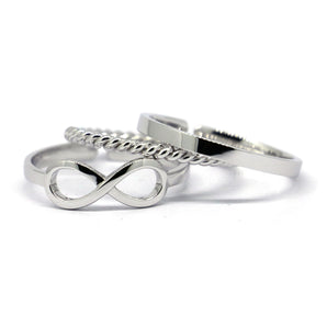 3pcs Ring Set 925 Sterling Silver Infinity Ring, Plain Band Ring and Rope Open Back Ring,