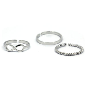 3pcs Ring Set 925 Sterling Silver Infinity Ring, Plain Band Ring and Rope Open Back Ring,