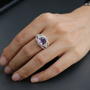 925 Sterling Silver Amethyst Wedding Engagement Ring For Women