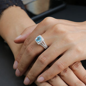 Ladies 925 Sterling Silver Topaz Wedding Engagement Ring
