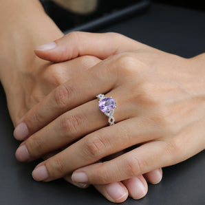 925 Sterling Silver Amethyst Moissanite Wedding Engagement Ring For Women