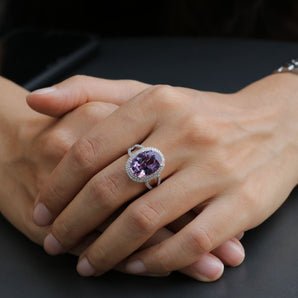 Ladies 925 Sterling Silver Amethyst Moissanite Stone Ring