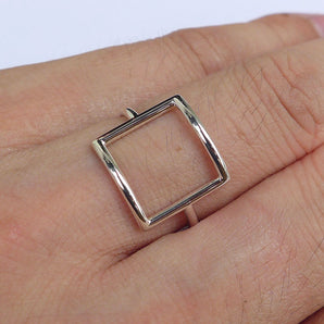 Ladies 925 Sterling Silver Cutout Square Ring