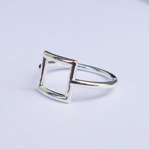 Ladies 925 Sterling Silver Cutout Square Stackable Ring