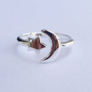 Ladies 925 Sterling Silver Moon and Star Ring