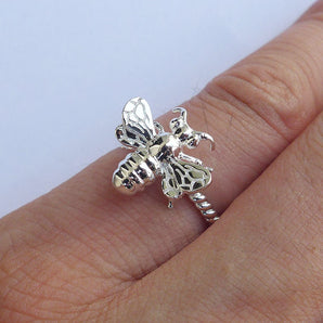 Ladies 925 Sterling Silver Honey Bee Stackable Ring