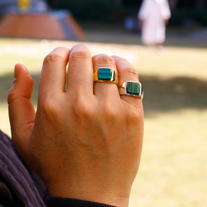 Mens Silver Malachite Signet Ring