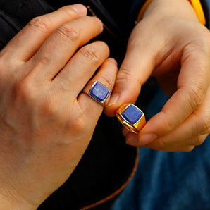 Mens Silver Lapis Lazuli Signet Ring