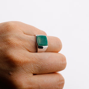 Silver Africa Jade Mens Square Signet Ring