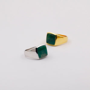 Silver Africa Jade Mens Square Signet Ring